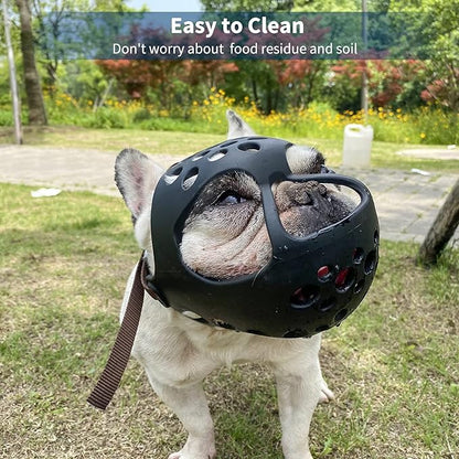 BARKLESS Short Snout Dog Muzzle, Soft Silicone Flat Faced Muzzle for French Bulldog Shih Tzu and Pug for Biting Chewing Licking and Grooming, Allows Panting