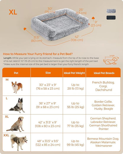 Feandrea Dog Bed, Orthopaedic Dog Sofa Bed for Medium and Large Dogs, Waterproof Ped Bed with Removable Washable Cover, 42 x 31.5 x 9 Inches, Gray Ombré UPGW233G01