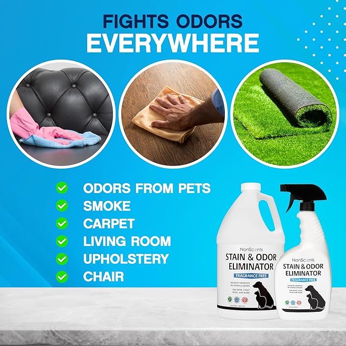 NonScents Stain & Odor Eliminator - Pet Odor & Stain Remover for Dog and Cat Urine - Fragrance Free (1 Gallon)