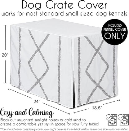 Sweet Jojo Designs 24in. Small Dog Crate Cover (Grey Boho Modern Tuft) Pet Cage, Kennel Covers (Bohemian, Farmhouse, Shabby Chic, Designer, Neutral, Elegant, Minimalist, Gray and White Tufted Cotton)