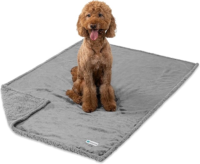 PetAmi Waterproof Dog Blanket for Bed, XL Dog Pet Blanket Couch Cover Protection, Sherpa Fleece Leakproof Bed Blanket for Crate Kennel Sofa Furniture Protector, Reversible Soft Plush 80x60 Light Gray