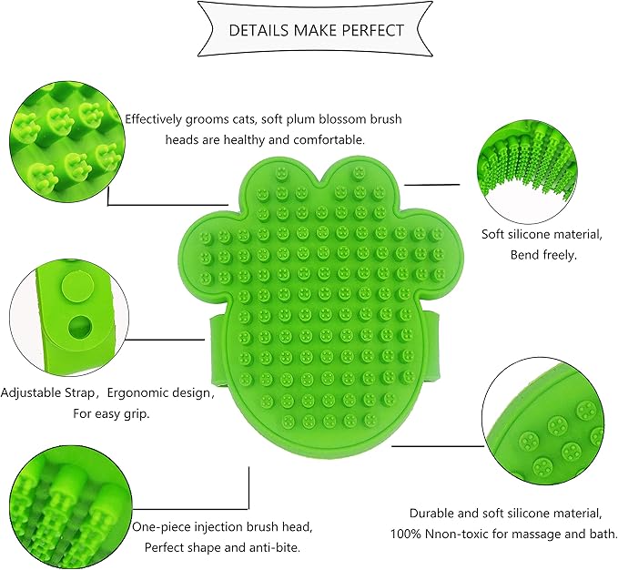 KIRTI PET Grooming Massage Brush for Dogs Cats, Shampoo Bathing Combing and Deshedding Silicone Brush, Soft Rubber Soothing Slicker Bristles with Adjustable Strap B104