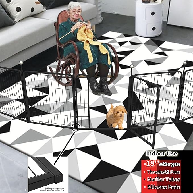 Puppy Playpen Indoor/Outdoor,24'' Portable Dog Playpen with Easy-Carry Straps,2 Add-On Panels Dog Pen Play Pen for Small Dogs,Rustproof Pet Playpen for Camping RV Yard