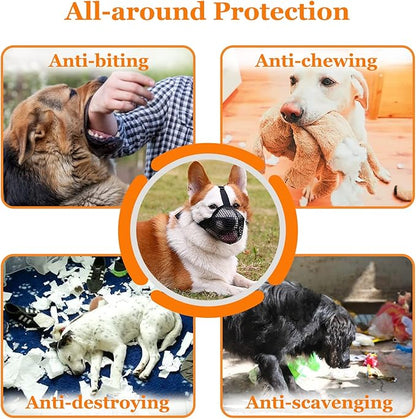 Crazy Felix Dog Muzzle, Soft Mesh Muzzle for Small Medium Large Dogs Labrador German Shepherd, Breathable Adjustable Muzzles for Biting, Chewing, and Scavenging, Allows Panting and Drinking(Black,XS+)