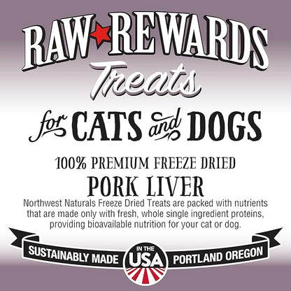Northwest Naturals Raw Rewards Freeze-Dried Pork Liver Treats for Dogs and Cats - Bite-Sized Pieces - Healthy, 1 Ingredient, Human Grade Pet Food, All Natural - 3 Oz