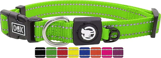 DDOXX Reflective Nylon Dog Collar - Strong and Adjustable Collars Dogs - XS (Green)