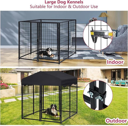 Large Dog Kennel Outdoor, Dog House with Waterproof Cover for Medium to Small Dogs 4.5'H x 4'L x 4'W ft Dog Kennel Outside, Outdoor Pet Enclosures Crate Cage Playpen Run Indoor