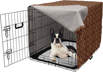 Lunarable Burgundy Dog Crate Cover, Royal Victorian Pattern with Antique Design Elements Baroque Swirls Squares, Easy to Use Pet Kennel Cover for Small Dogs Puppies Kittens, 22 Inch, Burgundy Mustard