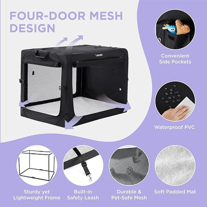 Lesure Collapsible Dog Crate - Portable Travel Kennel for Large Dog, 4-Door Pet Crate with Durable Mesh Windows, Indoor & Outdoor, Black