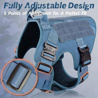 rabbitgoo Tactical Dog Harness for Large Dogs, Heavy Duty Dog Harness with Handle, No-Pull Service Dog Vest Large Breed, Adjustable Military Dog Vest Harness for Training Hunting Walking, Blue, S
