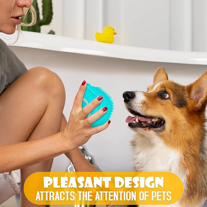 Dog Bath Brush with Soap Dispenser - Silicone Dog Scrubber for Bath Dog Shower Brush Dog Shampoo Brush Scrubber Dog Soap Dispenser Dog Bath Supplies - Pet Massage Brush Dog Washing Brush Scrubber