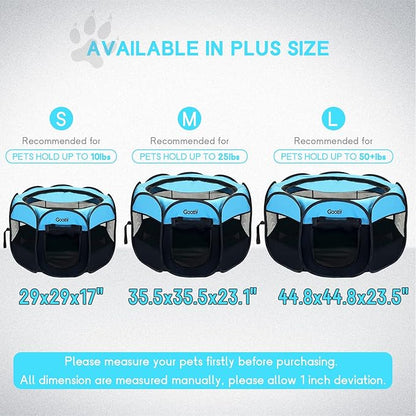 Portable Dog Playpen Indoor Outdoor, Collapsible Pet Dog Playpen with Zipper Top Cover, Cat Puppy Bunny Kitten Exercise Play Pen Tent for Beach RV Car (Medium Size,Black Blue)