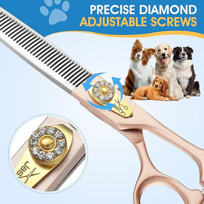 JASON 7.5" Dog Grooming Scissors - Professional Thinning Shear with 54 Teeth Japanese 440C Stainless Steel Blender Scissor for Dogs, Cats and Other Animals