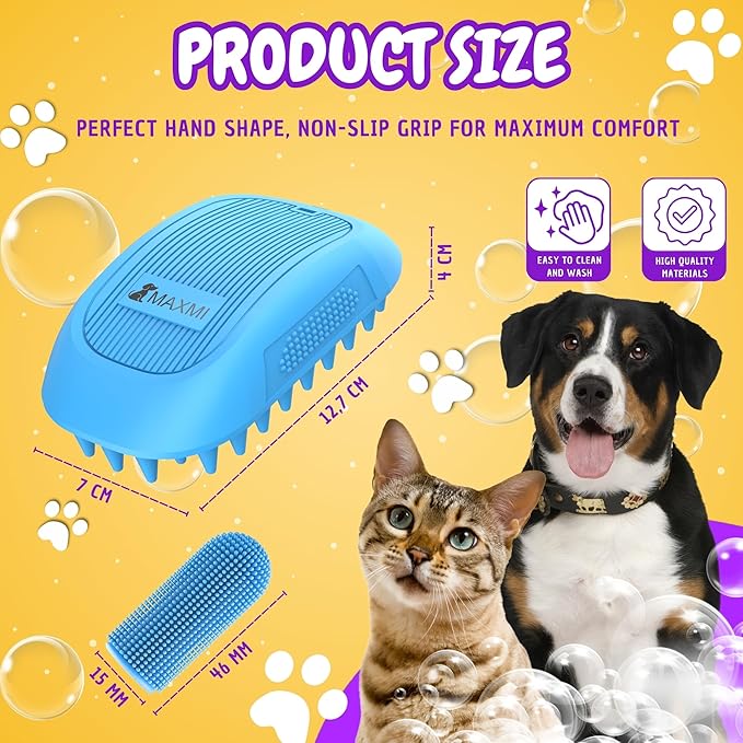 Dog Bath Brush | Dog Scrubber for Bath | Dog Washing Brush | Dog shampoo brush with adjustable handle, Suitable for Pets Deshedding, Washing, Massaging & Grooming | Pack of two.