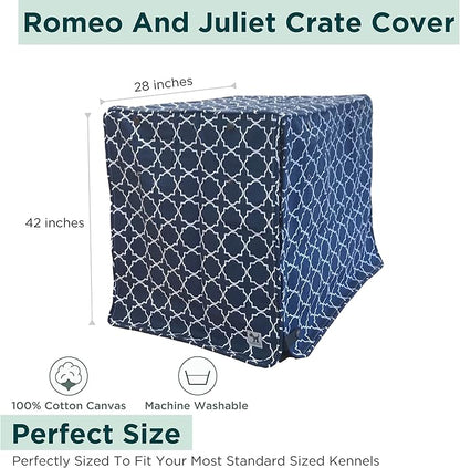 Molly Mutt Romeo & Juliet Dog Crate Cover, 100% Cotton Canvas Cover with 2 Roll-Up Panels, Ideal for Dog or Cat Crate, Durable, Washable, and Free of Harmful Chemicals, 42" x 28" x 31"