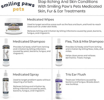 Smiling Paws Pets - Antibacterial & Antifungal Wipes for Dogs & Cats (with Chlorhexidine & Ketoconazole)