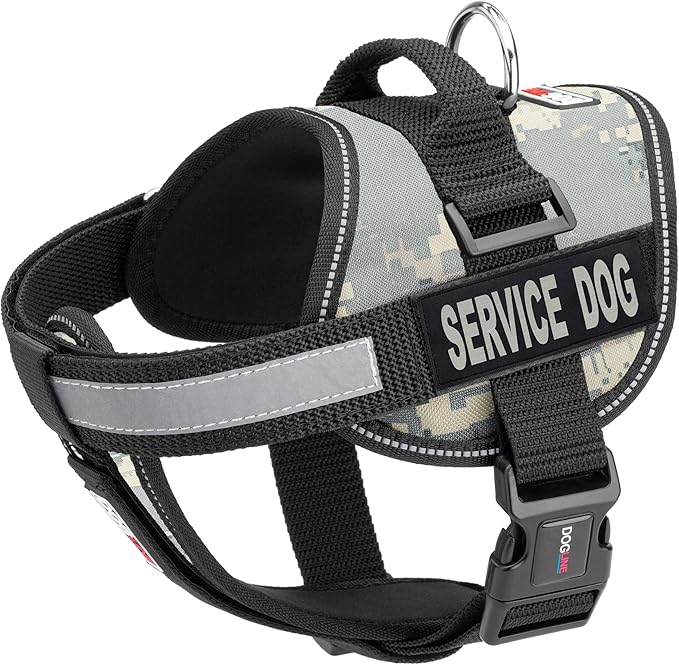 Dogline Unimax Service Dog Harness Vest with Removable Service Dog Patches Adjustable Straps Breathable Neoprene for Medical Identification Training Dogs Girth 18 to 25 in Urban Camo