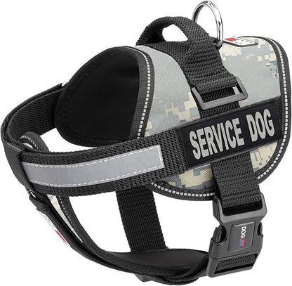 Dogline Unimax Service Dog Harness Vest with Removable Service Dog Patches Adjustable Straps Breathable Neoprene for Medical Identification Training Dogs Girth 18 to 25 in Urban Camo