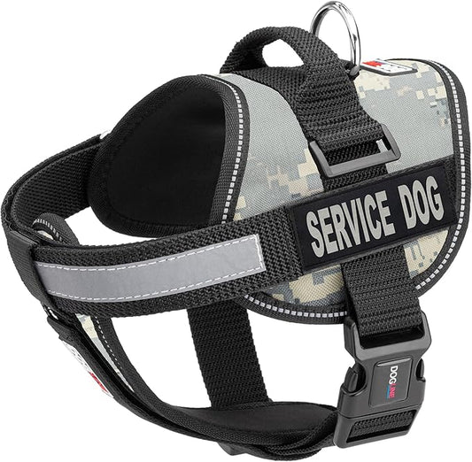 Dogline Unimax Service Dog Harness Vest with Removable Service Dog Patches Adjustable Straps Breathable Neoprene for Medical Identification Training Dogs Girth 18 to 25 in Urban Camo