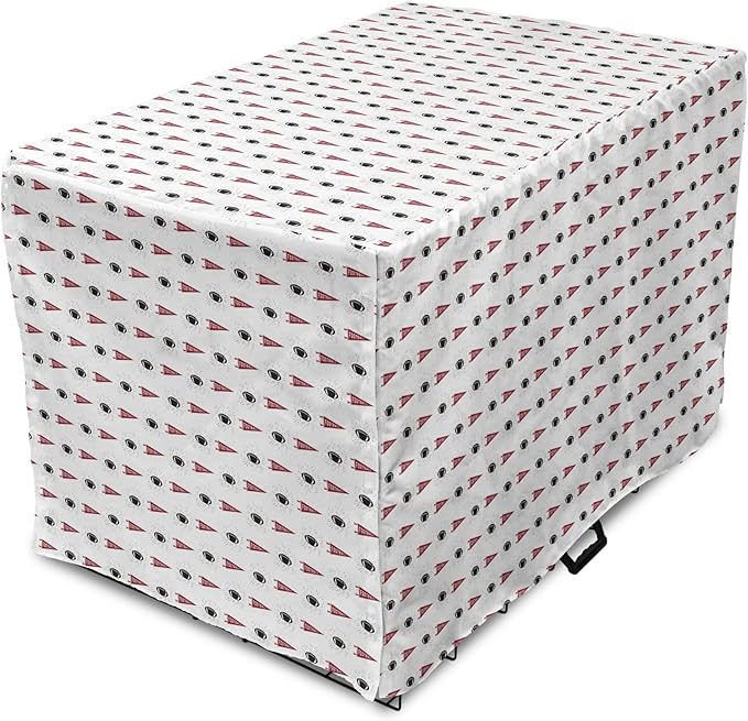 Lunarable Football Dog Crate Cover, Sportss Pennants Balls with Retro Burst Effect Graphic Game, Easy to Use Pet Kennel Cover for Small Dogs Puppies Kittens, 22 Inch, Maroon Black White