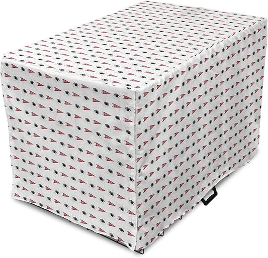 Lunarable Football Dog Crate Cover, Sportss Pennants Balls with Retro Burst Effect Graphic Game, Easy to Use Pet Kennel Cover for Small Dogs Puppies Kittens, 22 Inch, Maroon Black White