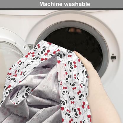 Lunarable Panda Dog Crate Cover, Funny Pattern of Asian Bear Animal in Romantic Bow Tie Cartoon Design, Easy to Use Pet Kennel Cover for Medium Large Dogs, 22 Inch, Pale Grey Black and Red