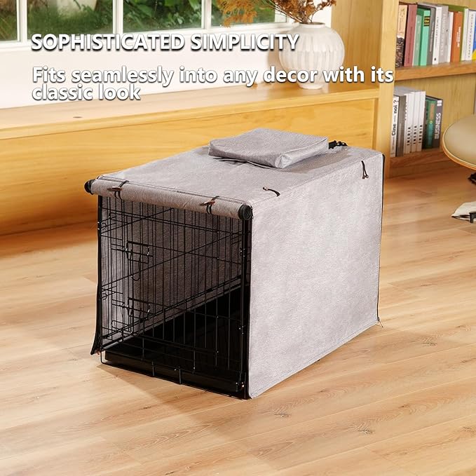 600D Dog Crate Cover, Waterproof Pet Kennel Cover with Storage Bag Fit for 30 Inch Wire Crate Dog Cage, 30 Inches, Gray