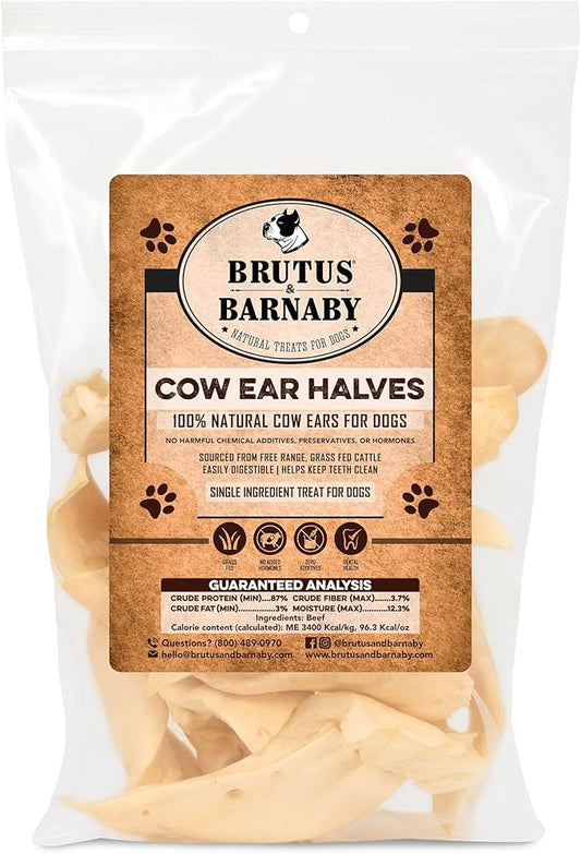 Premium Cow Ears For Dogs, Thick Cut & All-Natural Half Ears, 100% Grass Fed Beef, No Additives Or Hormones, Safe Rawhide Alternative, Great Dog Treat Alternative To Pig Ears, Bully Sticks, Dog Bones