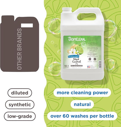 TropiClean Deshedding Dog Conditioner, Professional Conditioner, Reduces Shedding & Softens Coat, Puppy Safe, Lime & Cocoa Butter Scent, 1 Gallon