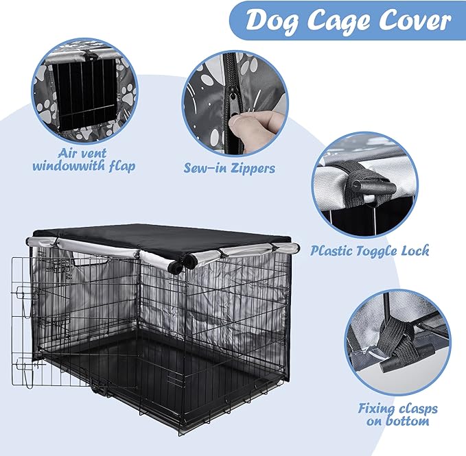 Dog Crate Cover 49 inch - Double Door, Dog Kennel Indoor, Waterproof Dog Kennel Cover with Air Vent Window, for Indoor/Outdoor Most Wire Dog Crate(Black)