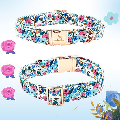 Lionheart glory Dog Collar Pink Flower Dogs Collar Spring Summer Cute Collars Dog Girl or Boy Soft Durable Adjustable Dog Collars for Large Dogs Pet Gift