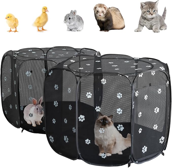 Small Animals Playpen Pop up Small Pet Cage Enclosure Hutch Kennel Tent Chick Run Brooder Box Coop Portable Foldable Outdoor Yard Fence for Kitten Ferret Puppy Guinea Pig Rabbit Hamster Chinchillas