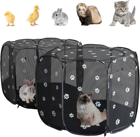 Small Animals Playpen Pop up Small Pet Cage Enclosure Hutch Kennel Tent Chick Run Brooder Box Coop Portable Foldable Outdoor Yard Fence for Kitten Ferret Puppy Guinea Pig Rabbit Hamster Chinchillas