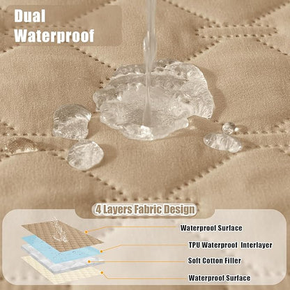 Smiry Waterproof Dog Blanket, Soft Dog Bed Cover Pet Blanket, Reversible Couch Cover for Dogs Washable, Pet Couch Covers for Sofa Furniture Protector for Puppy Cat (82x82 Inch, Camel/Beige)