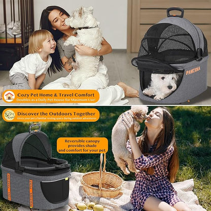PAWZIDEA Portable Small Dog Crate for Car Travel, Enclosed Pet Car Seats for Small/Medium Dogs & Cats, Reversible No-Zip Canopy, Soft-Sided Pet Carrier Cage, Collapsible Travel Dog Kennel, Chew-Proof