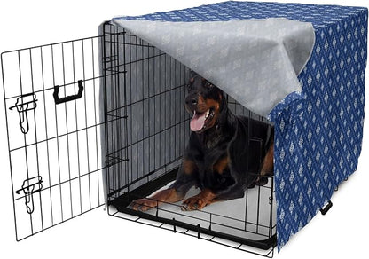 Lunarable Damask Blue Dog Crate Cover, Azulejo Talavera Inspired Continuous Pattern of Motif, Easy to Use Pet Kennel Cover for Medium Large Dogs, 42 Inch, Dark Sky Blue Pale Blue