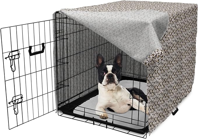 Lunarable Vintage Halloween Dog Crate Cover, Halloween Cartoon Jack o' Lantern Tombstone Skulls and Bones, Easy to Use Pet Kennel Cover for Small Dogs Puppies Kittens, 22 Inch, Pale Grey