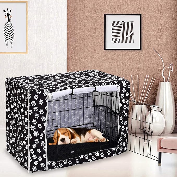 Pethiy Dog Crate Cover Durable Polyester Pet Kennel Cover Universal Fit for Wire Dog Crate - Fits Most 48 inch Dog Crates - Cover only-Black-48