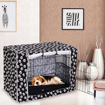 Pethiy Dog Crate Cover Durable Polyester Pet Kennel Cover Universal Fit for Wire Dog Crate - Fits Most 48 inch Dog Crates - Cover only-Black-48