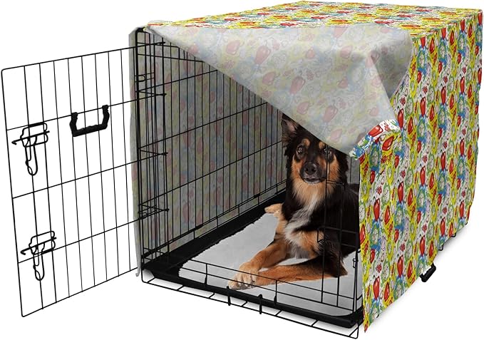 Lunarable Vegetables Dog Crate Cover, Ornate Food Garlic Pepper Cauliflower Delicious Plants Image, Easy to Use Pet Kennel Cover for Medium Large Dogs, 36 Inch, Lime Green Yellow