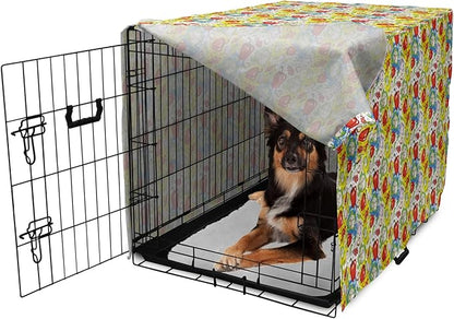 Lunarable Vegetables Dog Crate Cover, Ornate Food Garlic Pepper Cauliflower Delicious Plants Image, Easy to Use Pet Kennel Cover for Medium Large Dogs, 36 Inch, Lime Green Yellow