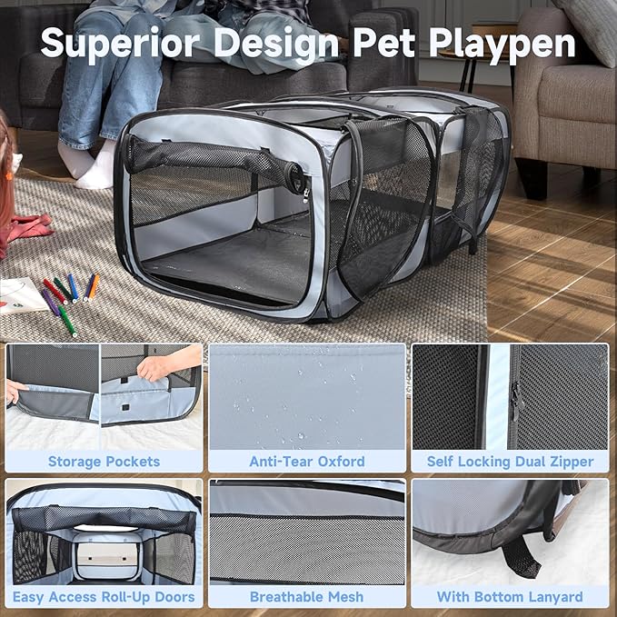 Small Animals Playpen Pop up Small Pet Cage Enclosure Hutch Kennel Tent Chick Run Brooder Box Coop Portable Foldable Outdoor Yard Fence for Kitten Ferret Puppy Guinea Pig Rabbit Hamster Chinchillas