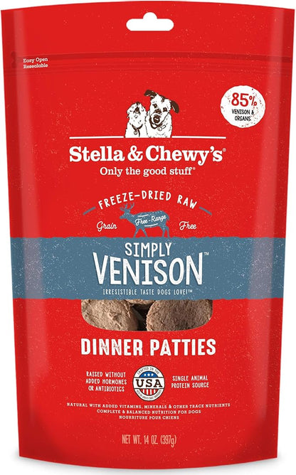 Stella & Chewy's Freeze Dried Raw Dinner Patties – Grain Free Dog Food, Protein Rich Simply Venison Recipe – 14 oz Bag