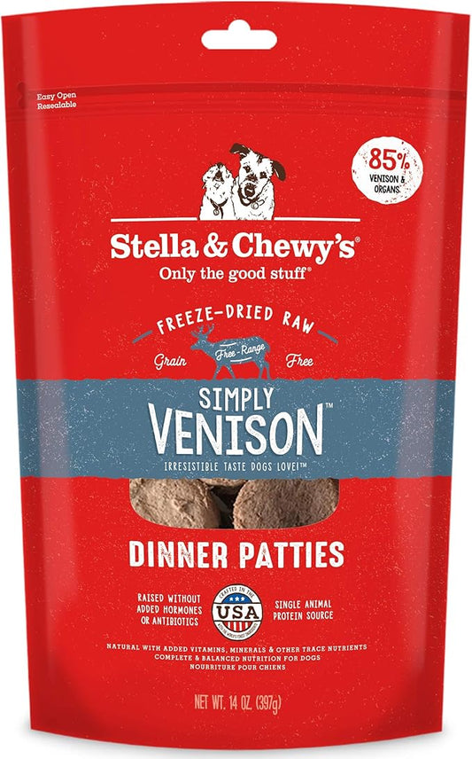 Stella & Chewy's Freeze Dried Raw Dinner Patties – Grain Free Dog Food, Protein Rich Simply Venison Recipe – 14 oz Bag