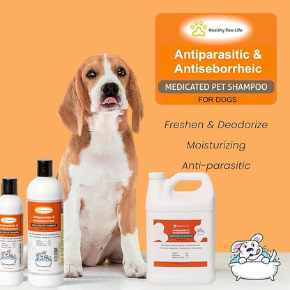Antiparasitic & Antiseborrheic Dog Shampoo - Sulfur, Salicylic Acid and Oatmeal - Dry, Itchy, Hot Spot, Dermatitis (1 Gal)