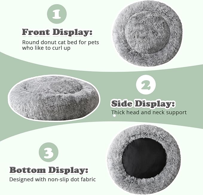 JOLLYVOGUE Dog Beds, Calming Small Dog Bed, Anti-Anxiety Dog Bed for Small Dogs, Fluffy Donut Dog Bed, Cozy Dog Cat Cushion Bed for Small Medium Dogs and Cats (20")