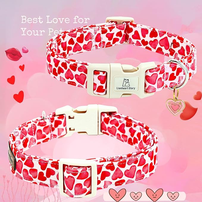 Lionheart glory Valentine's Day Collar, Red Hearts Dog Collar for Small Cute Dog Collars Spring Female Pet Gift Adjustable Heavy-Duty Holiday Dog Collar Plastic Buckle