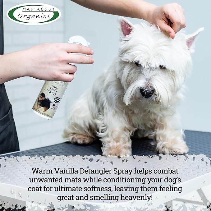 Detangler Spray - Warm Vanilla Scent - Deodorizing Spray for Dogs and Horses, Leave-in Conditioner, Gently Releases Tangles, Softens Coats, Freshens Scent | Made in The USA | 8 oz