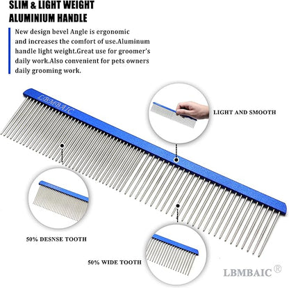 Metal Dog Grooming Comb for Shedding Tangles,Knots,Mats.Dog Combs With Long Wide Tooth for Long Thick Curly Hair Metal Pet Comb for Poodles and Goldendoodles Dematting.7.5INCHES.