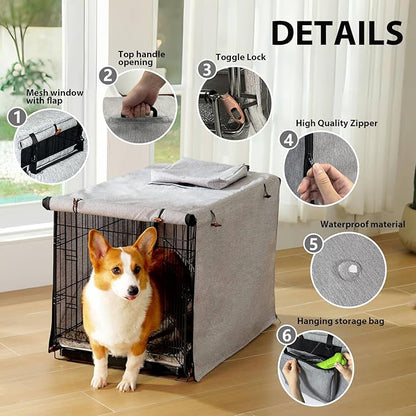 600D Dog Crate Cover, Waterproof Pet Kennel Cover with Storage Bag, Dog Cage Cover Fit for 42 Inch Wire Crate, 42 Inches, Gray (Cover Only)